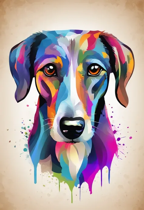 colorful logo, dachshund terrier dog, Minimalist vector art logo illustration of a cat head, front, magic, Sharp, flat design, Monochrome color, dark magic colorful splash paint, t-shirt design, in Studio Ghibli style, Design should be in vector art, Intro...