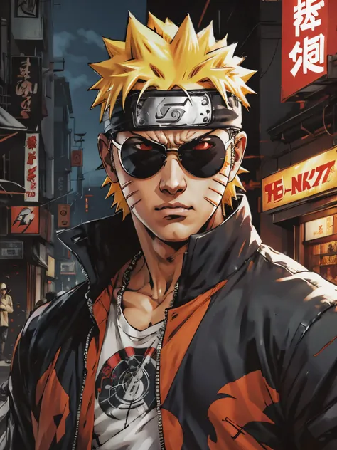 naruto street wear gangster sunglass white t-shirt comic style