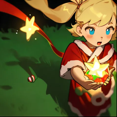 Cartoon blonde kid holding glowing candy canes