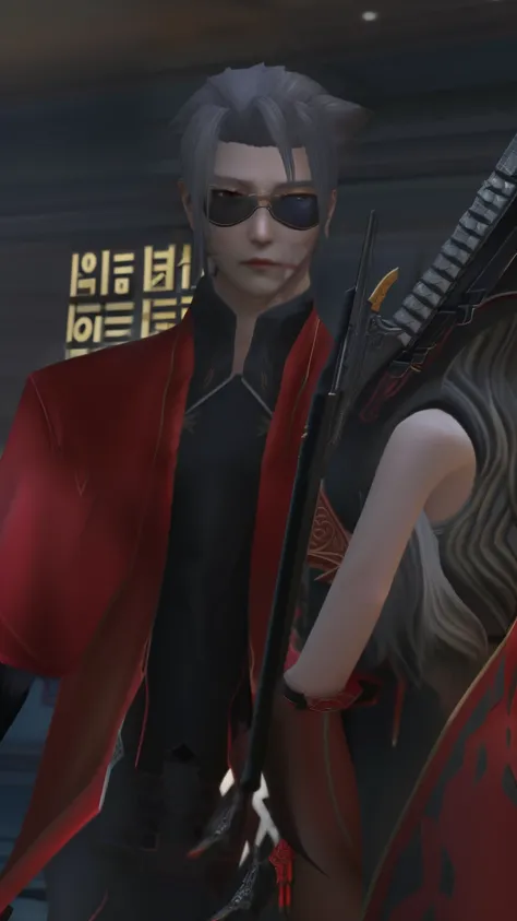 a close up of a person with a gun and a woman with a dress, & jeehyung lee & wlop, nixeu and sakimichan, inspired by Jang Seung-eop, ornate korean polearm behind her, blade and soul, korean mmo, <mmorpgs scene, yiqiang and shurakrgt, korean mmorpg