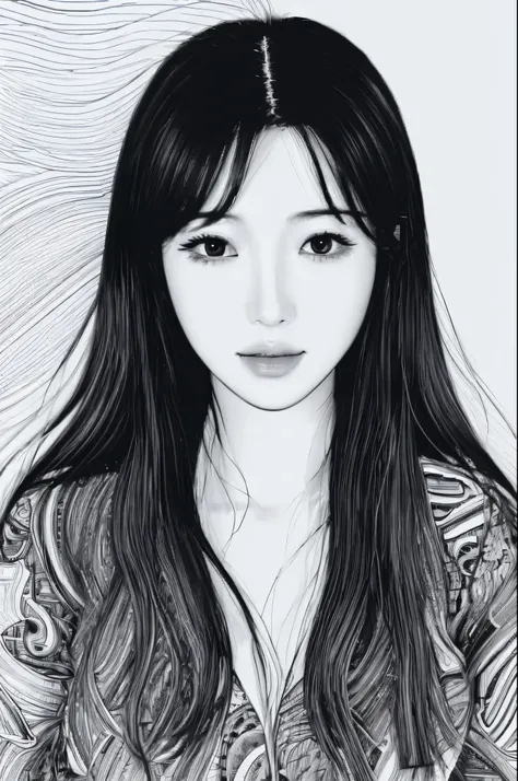 (line art:1.5)，Mono Color，A beautyful girl，abstract paintings