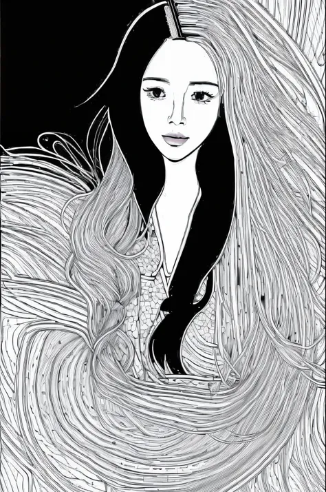 (line art:1.5)，Mono Color，A beautyful girl，abstract paintings