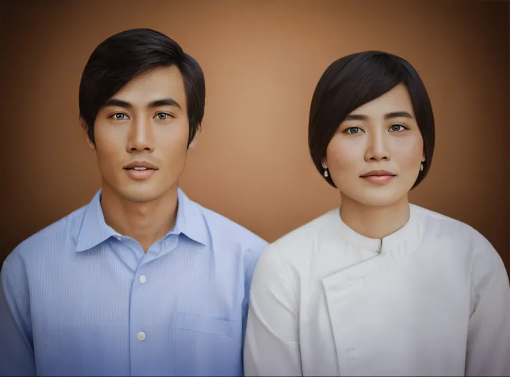 there are two people that are standing next to each other, couple portrait, portrait of two people, couple, couples portrait, potrait, 2 people, photo 3 d, photo 3d, photoscanned, man and woman, head and waist potrait, phuoc quan, color portrait, south eas...