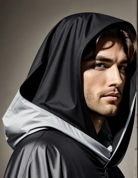 Long black hair
Stubble bear
Male
Grey eyes
Hyperrealistic
Black cloak