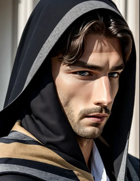 Long black hair
Stubble bear
Male
Grey eyes
Hyperrealistic
Black cloak