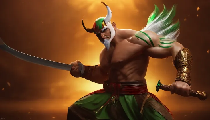 tmasterpiece，Super cool ultimate warrior as kung fu warrior，face serious，Random light and shadow，Random character background，minimal style，A glowing sword，Lotus as background，Impeccably clean，need，to emphasize，Bright and colorful shades，3 Background，A high...