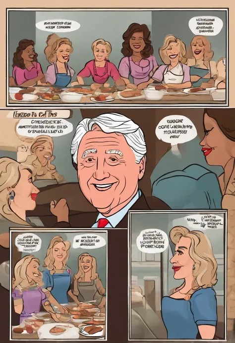 A photo of Horny Clinton trying to impress a group of women at a cooking class.,original,Looks like Bill Clinton