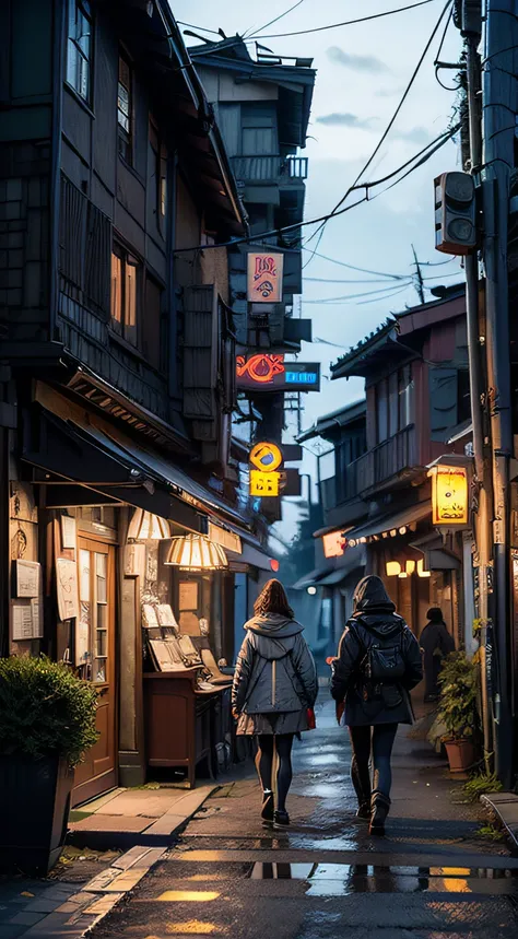 street, cyberpunk, life, vibes, caffe bar, evening, autumn