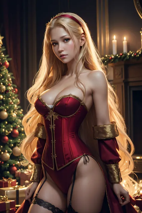 Anna Kournikova, nude corset christmas sexy clothes, stand in front of the Christmas tree, character portrait, 4 9 9 0 s, long hair, intricate, elegant, highly detailed, digital painting, artstation, concept art, smooth, sharp focus, illustration, art by w...