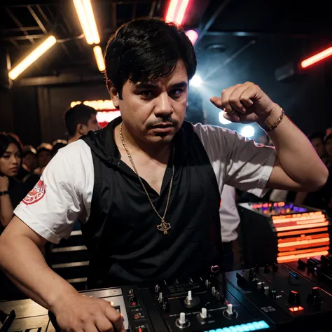 El Chapo Guzman djing at a rave. Anime style.