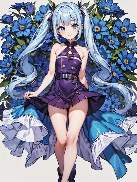 (masutepiece:1.3), (Best Quality:1.3), High resolution, 


Couboy Shot, 
body facing forward, 

(One Cute Girl:1.3), Solo, 
White skin, tiny chest, eight-headed person, 
Long light blue hair、Hairstyle is Twintails, (Blunt bangs:1.2), Beautiful hair, Blue e...