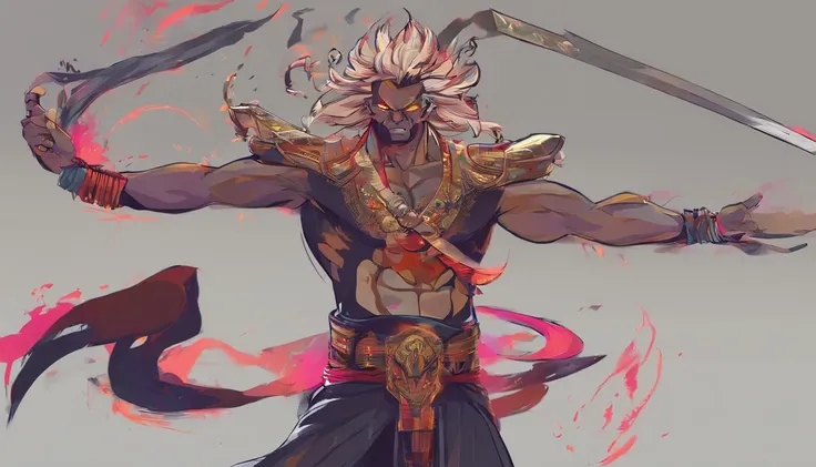 tmasterpiece，Super cool ultimate warrior as kung fu warrior，The expression is serious，Random light and shadow，Random character background，Minimalist style，A glowing sword，Lotus as background，Impeccably clean，need，to emphasize，Bright and colorful shades，3 B...