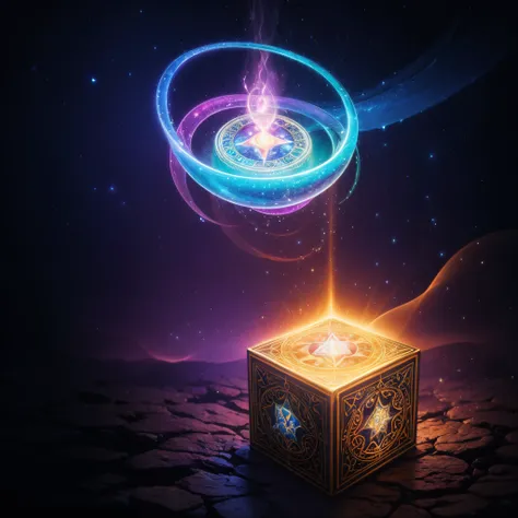 (best quality,highres),mystical ancient magic, vibrant colorful powers, interplay of darkness and brightness, enchanted mystique, magical wonders, vibrant hues, ancient magic box