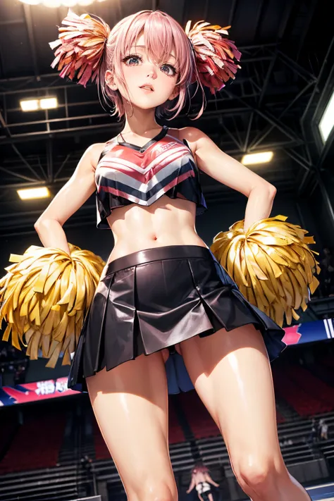 ((cheerleaders:1.5)), ((a black skirt:1.5)), ((cheerleader costume:1.5)), Tecateca costumes, ((Anime)), Sexy, ((The costume is made of metal:1.5)), ((In Kyoto Animation Style:1.5)), super precision, ​masterpiece, very extremely beautiful, Princess Face, ((...