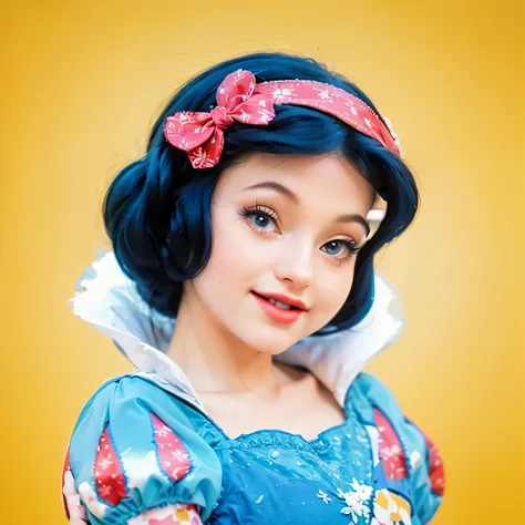 photorealistic, photograph, a close up of a snow white, portrait of snow white, blue dress with wihite collar, red ribbon in hair, snow white, 4k hd. snow white hair, pale snow white skin, disney princess, Hasselblad, 50mm, 400iso