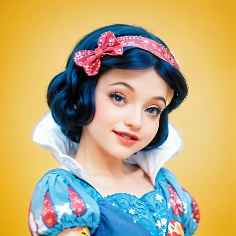 photorealistic, photograph, a close up of a snow white, portrait of snow white, blue dress with wihite collar, red ribbon in hair, snow white, 4k hd. snow white hair, pale snow white skin, disney princess, Hasselblad, 50mm, 400iso