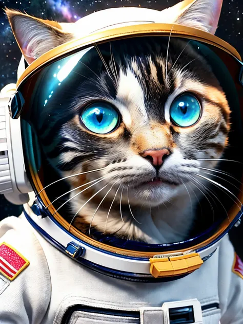 a close up of a cat wearing a space suit, digital art, by Ryan Yee, zbrush central contest winner, 9gag, cute 3 d render, illustration of a cat, in style of nanospace, very detailed illustration, ruan cute vtuber, (extremely detailed, cute cartoon, with a ...