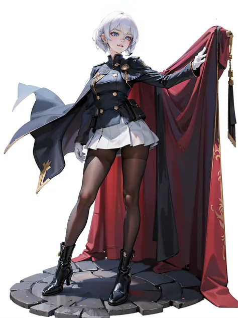 liliweissx
earrings
military uniform, black dress, cape, white gloves, pantyhose, high heel boots