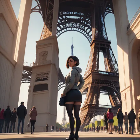 Samantha Logan standing infront of the eiffel tower