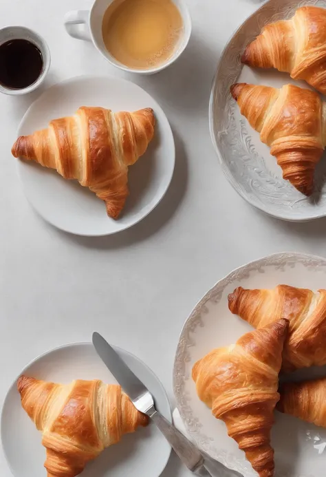 indoor dining table，Delicious croissants，kawa