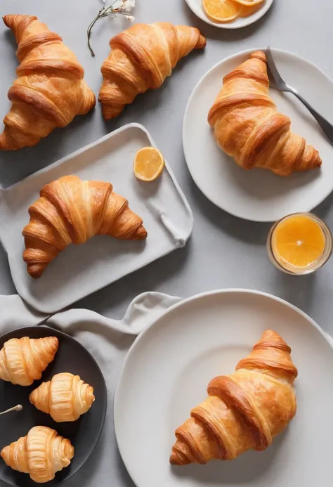 indoor dining table，Delicious croissants，kawa