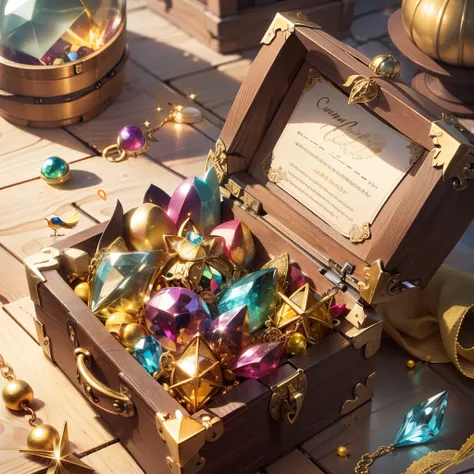 Create a fantasy and magical canary, Treasure chest with precious stones inside --auto --s2