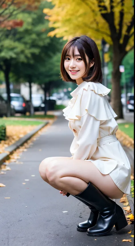 Best-quality, Masterpiece, Ultra-High-Resolution, (Photorealistic:1.4), Raw-Photo, Extremely-Details, Perfect-Anatomy, 

1girl, the most famous Japanese model, standing on street with autumn leaves and trees, fullbody-shot, from below, looking at viewer, b...