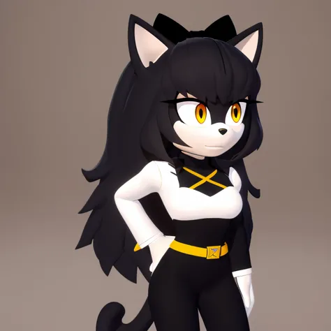 blake, blake belladonna, long hair, black hair, (yellow eyes), bow, hair bow, black bow, long hair, bangs, Mobian, Cat, Black fur, Black as a Mobian