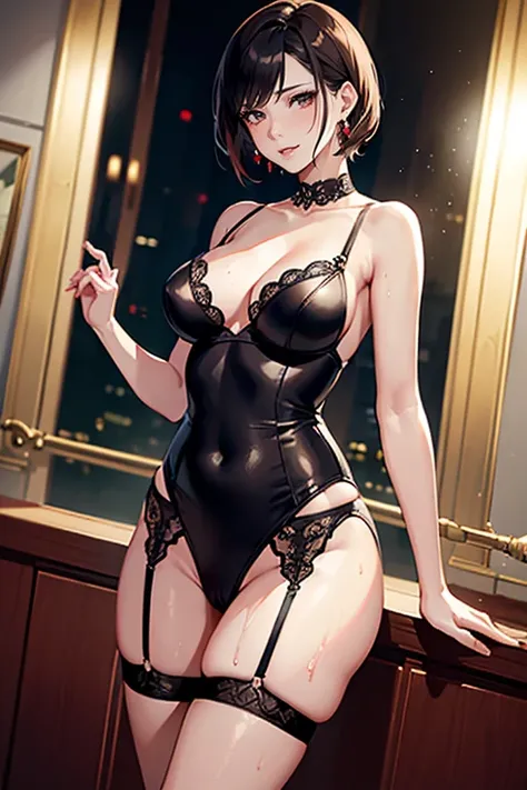 Resident Evil RE４、（1人の女性）Ada Wong, Camisole dress、flat-chest、Sexy and bewitching flat breasts spreading legs、Sweaty crotch Wet crotch Touched hair Wet wet crotch Seductive angle, Right arm and leg, Right position、Delicate, masutepiece, Beautiful detailed, ...