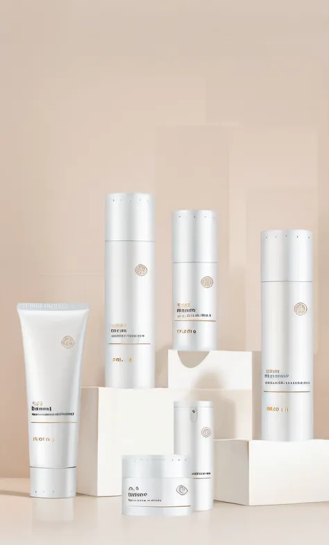 Several different types of skin care products are displayed on the table, Collectibles, skin care, skin care, you were before, Milky skin, Lungen, product introduction photos, su fu, femele, product photograph, glowy skin, Cream white background, Photo sho...