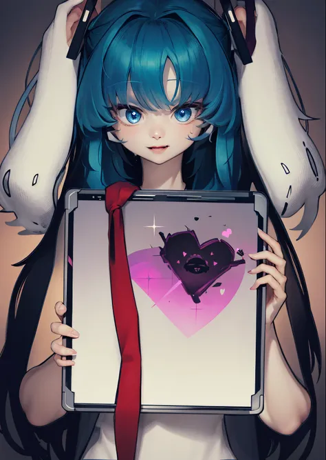 Anime girl holding a tablet with a heart.., Gapmoe Yandere, portrait knights of zodiac girl, knights of zodiac girl, Chica Nigromante Cyborg Santa, Anime Moe Artstyle, Mirai Nikki, Marin Kitagawa Fanart, Retrato completo de Elementalist, Sosteniendo el gri...