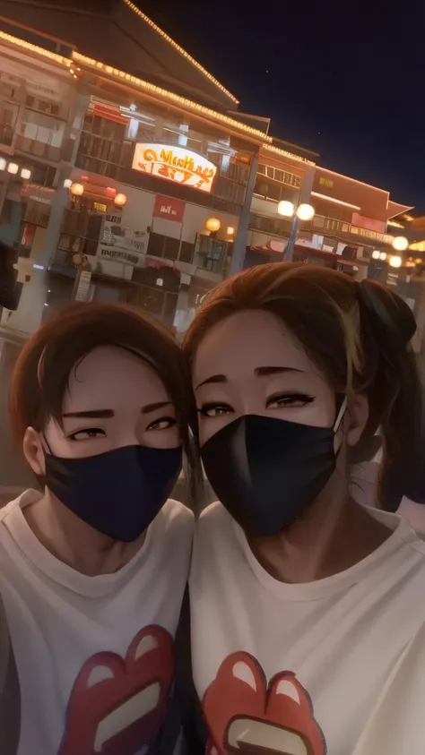 Two people wearing masks take a photo in front of a building, kda and sam yang, by disney!!, profile image, they are in love, exclusive, Tumbler, photograph taken in 2 0 2 0, profile photo, Big Disney Eyes, lovely couple, #nffsw, Disney land, # nffsw, Jord...