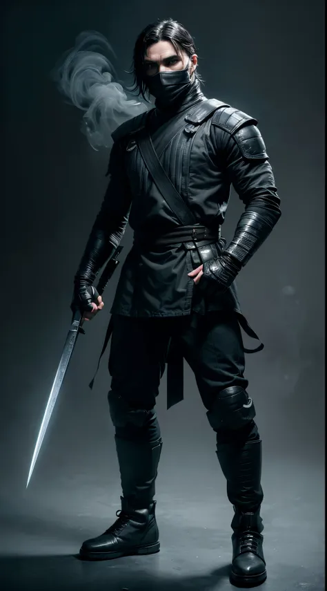 actor ((Cillian Murphy)) as Smoke from Mortal Kombat, fighting stance, light gray ninja-like outfit, black ninja mask, light gray gloves, light gray boots, intricate, high detail, sharp focus, dramatic, photorealistic painting art by greg rutkowski