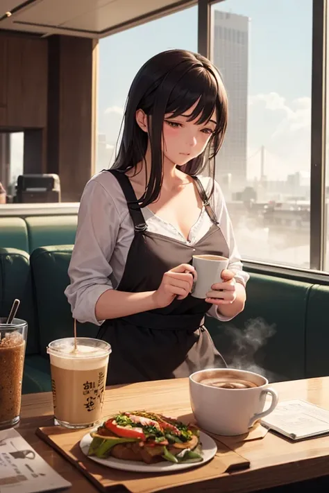 She is a vegetarian and is about to leave,
She thinks of her lover whom she left behind in Tokyo,
Yes, at the sandwich stand in the lobby of the airport,
But she is a sensitive woman,
She might stop going to San Francisco because of the steam from the coff...