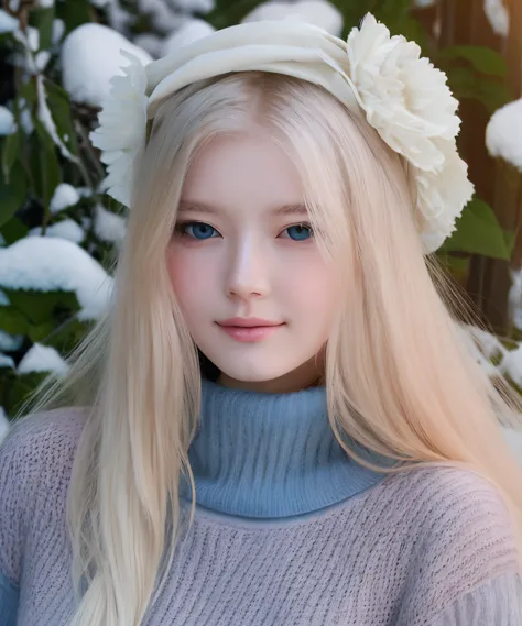 An Englishwoman with long pale blonde hair, eyes as blue as seawater, and ivory skin that is fairer than snow. The eyes are soft and the temperament is calm. Dressed in a pink chiffon sweater, natural makeup, a breeze blowing on the prairie --auto --s2