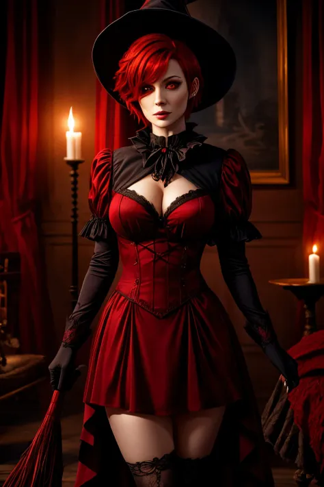 The witch,red hair,short hair,red eye,red sexy costume