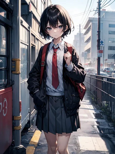 god quality,  anime moe artstyle,best anime 8k konachan wallpaper,badass anime 16k,perfect anatomy, (Please draw a girl walking sleepily to school. :1.3),break, 1girl, (Solo,Loli,child,13-year-old:1.5),a junior high school student, androgynous charm, (Very...