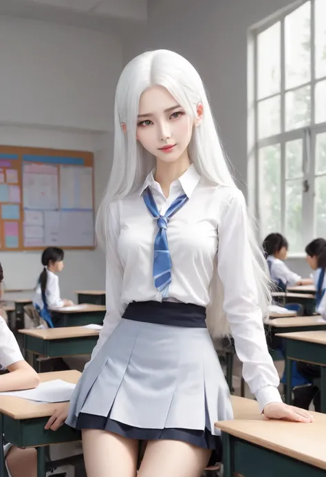 The tall white-haired beauty in school