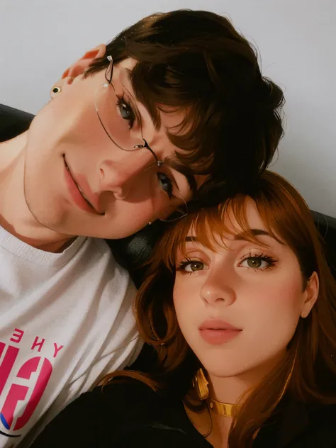 there is a man and a woman that are posing for a picture, imagem de qualidade muito baixa, Lovely couple, cynthwave, Jovana Rikalo, bladee from drain gang, they are siblings, Charli Bowater e Artgeem, franja fofa, they are in love, Declan McKenna, retrato ...