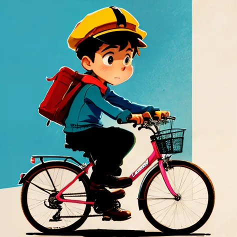 2D cartoon of a newsboy on a bike with news in his hand