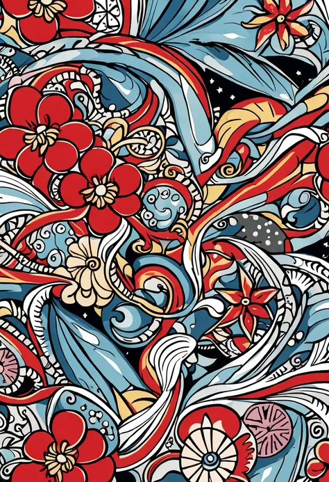 nautical theme, stars, flowers, traditional tattoo style, repeating pattern, --tile