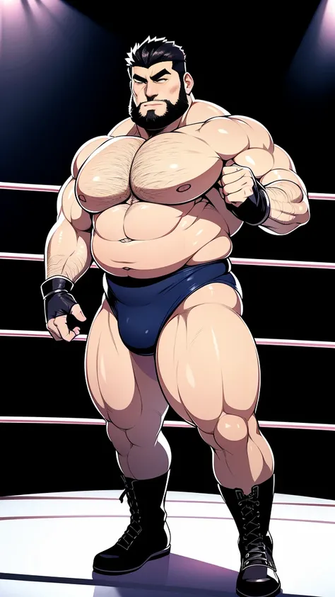 the only person，male people，Muscle wrestler，musculous，Stout wrestler，Asian people，jpn，Uncles，60-year-old middle-aged man，Short hair details，Short hair details，Wrestling boots，Full body like，Panorama characters，WWE ring，WWE American professional wrestling，s...