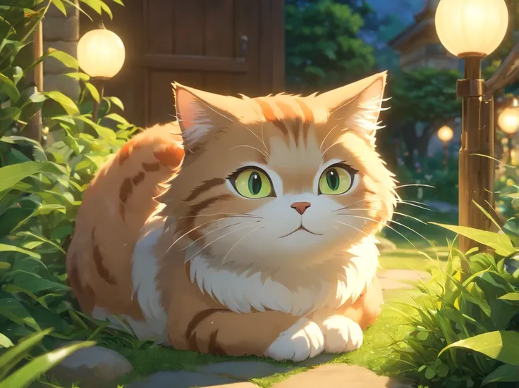 (top-quality,4K,8K,hight resolution,​masterpiece:1.2),ultra-detailliert,(realist,Photorealista,Photorealista:1.37),Beautiful fece,A detailed eye,Detailed lips,ighly detailed,adolable,Playful cat in the garden,brightened light,brightened light,Magic lightin...