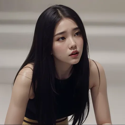 um close de uma mulher com longos cabelos pretos sentada, iu lee ji-eun as a super villain, Jaeyeon Nam, Gongbi, kwak ji jovem, Lee Ji - Eun, Lee Ji-eun, Heonhwa Choe, perfume, still from a music video, a still of an ethereal, Jiyun Chae, Sha Xi