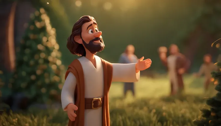 a cartoon of biblical jesus hugging and welcoming a man into heaven animated film, 3 d animated movie, animated still, animated movie, inspired by Johannes Helgeson, jesus wasted at a party, animation film, animated film still, rendered in corona, epic ill...