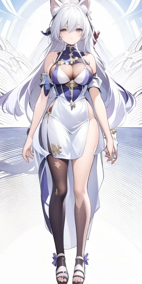 One in a white dress、Anime character of woman with cat ears, Cute anime waifu wearing nice clothes, White dress!! silber hair, azur lane style, Translucent liquid comes from《Azure route》videogame, loli in dress, 《Azure route》人物, from girls, clear outfit de...