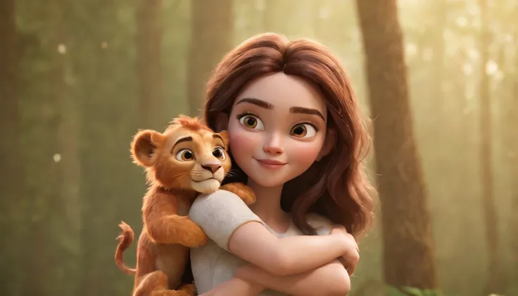 a cartoon of biblical time teenage girl happily hugging and playing with a lion in heaven, a very beautiful place in heaven, beautiful tress, lions and tigers, animated film, 3 d animated movie, animated still, animated movie, inspired by Johannes Helgeson...