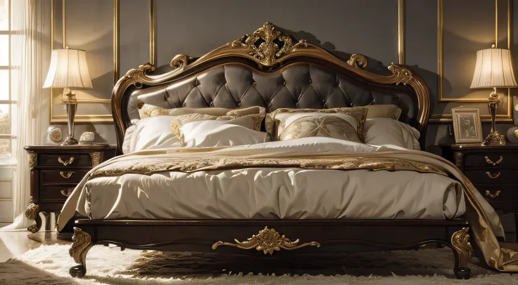 Luxurious rococo baroque setting，Double bed room，Close-up