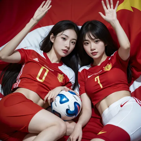 fighting china team， Football element the World Cup，waving red war flag