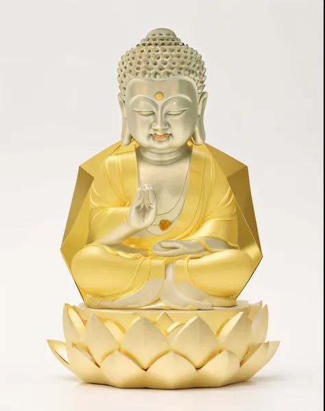 There is a Buddha sitting on a lotus, Angular, 3d cutting process, blind box toy style, pov, close-up, Fujicolor, UHD, high details, anatomically correct, retina, UHD